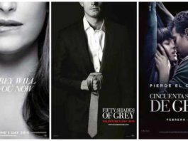 Varios carteles promocionales de la película "50 sombras de Grey"